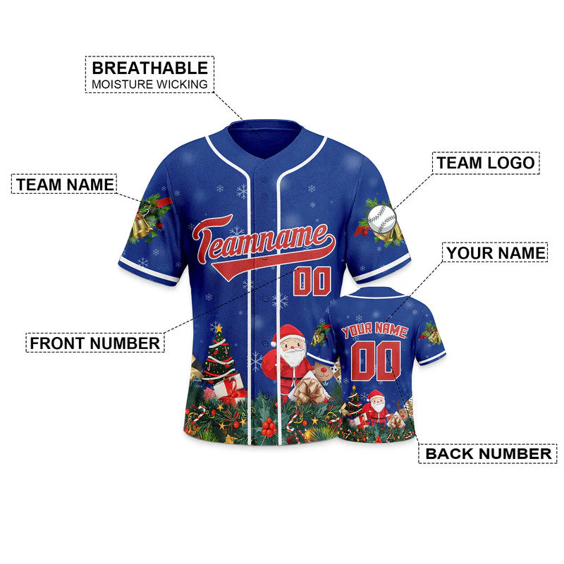 Christmas Day Custom Royal Red-White Santa Claus Authentic Baseball Jersey2